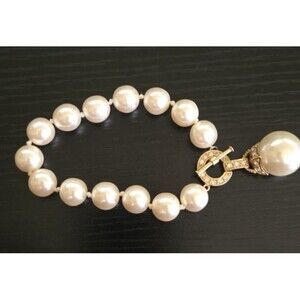 White Faux Pearl CZ Bracelet Toggle Clasp 7.5" Wedding Bridal Fashion Jewelry